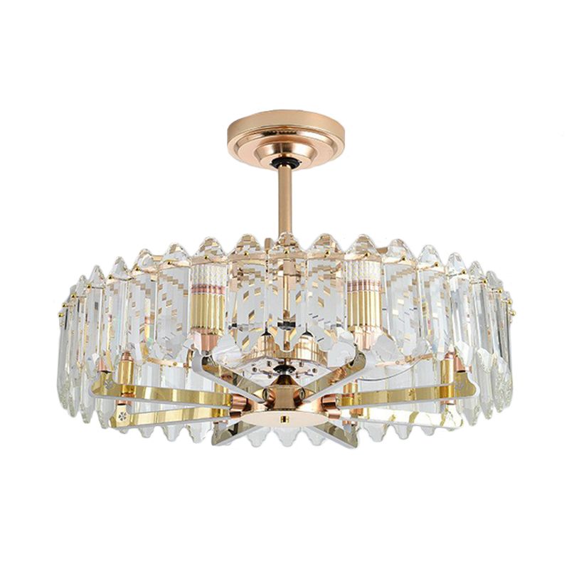 3-Blade Crystal Light Gold Pendant Fan Light Circle 31.5" Wide 8 Bulbs Traditional Semi-Flush Mount