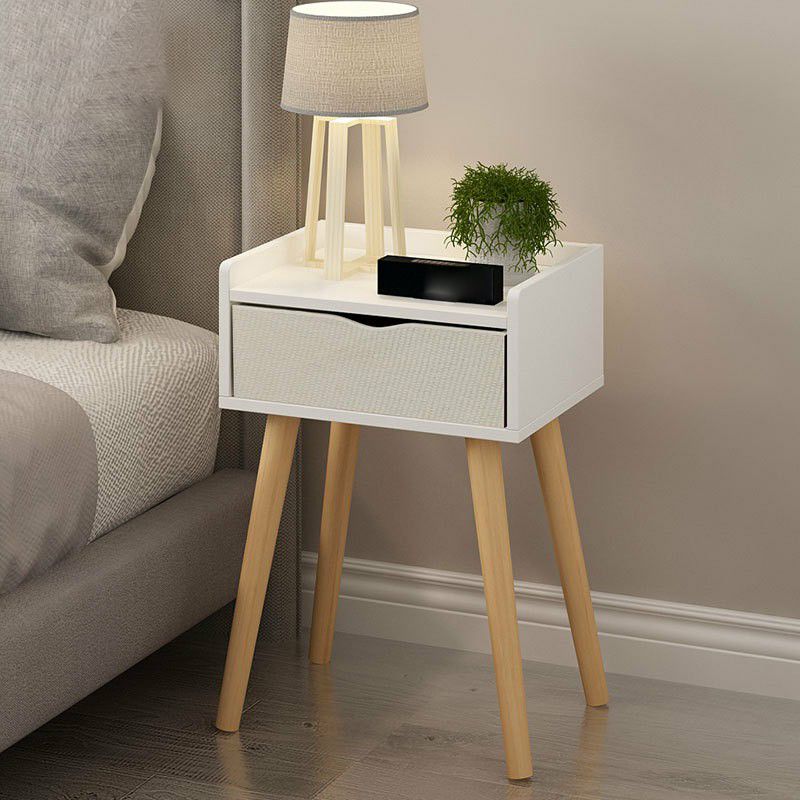 22.4" /23.6" Tall Wooden Nightstand in Blue/white / Natural Modern Night Stand