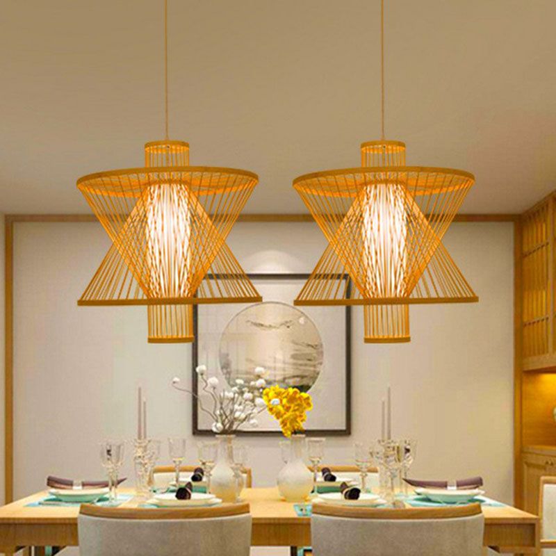 Sandcellino a forma di illuminazione Bamboo asiatico 1 sala da pranzo lampadina Luce a sospensione in legno