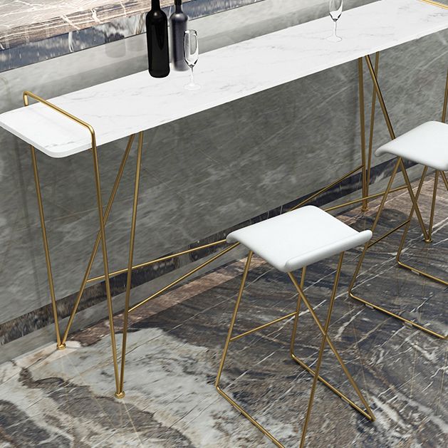 Glam Pub Table with Metal Frame Rectangle Marble Top Bar Table