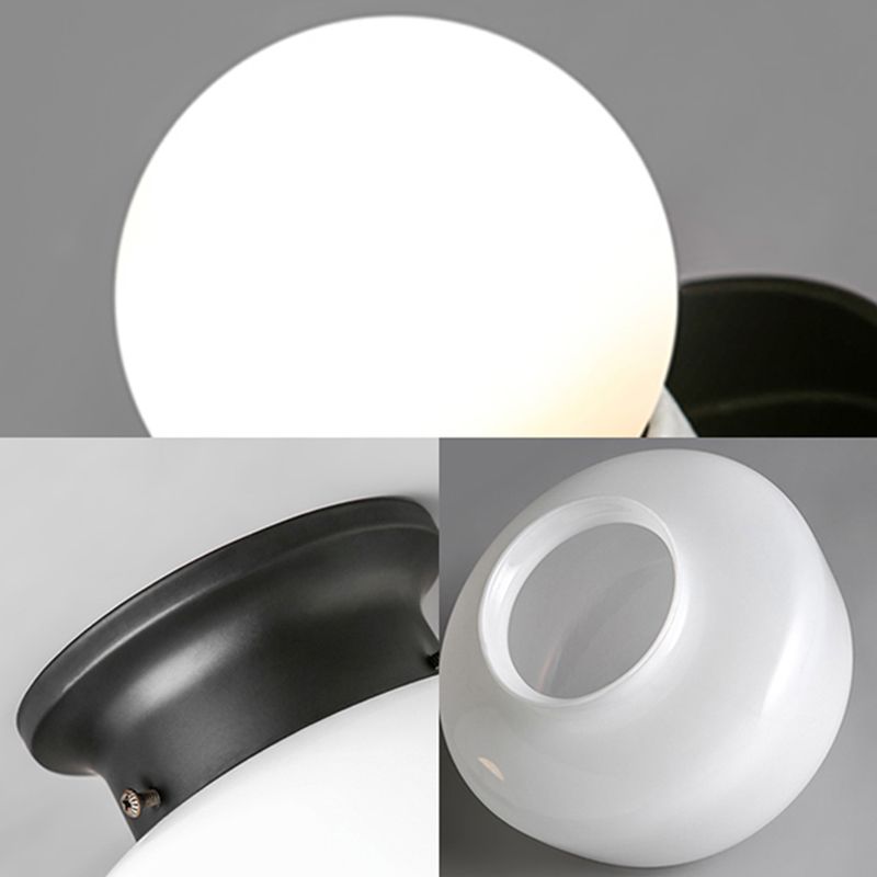 Schoolhouse White Glass Flush Light Modern 1 Light Black Flush Mount Ceiling Fixture