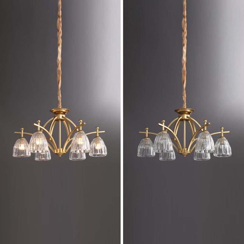 American Style Chandelier Verre Multi Light Hanging Light en or pour la chambre