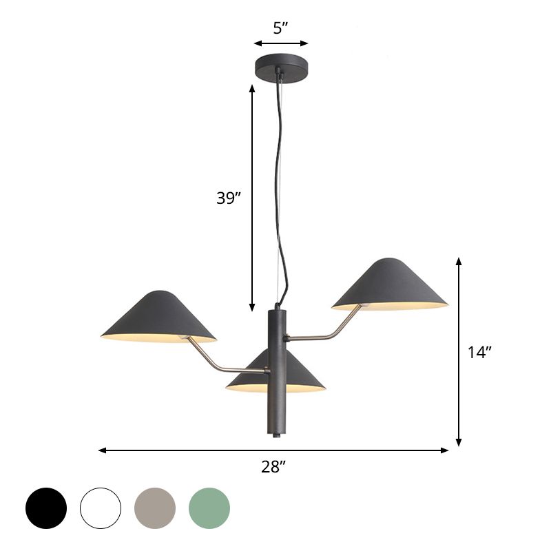 Branch Suspension Light with Metal Cone Shade Postmodern 3/5 Lights Black/White/Green Chandelier Light for Dining Room