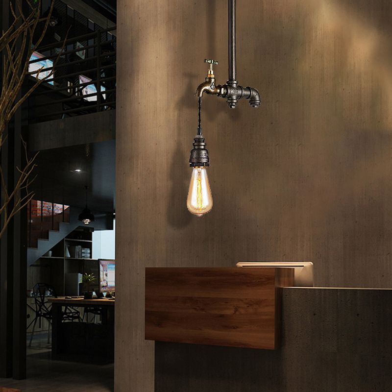 Black 1 Light Pendant Lighting Industrial Metal Exposed Bulb Hanging Lamp for Dining Room