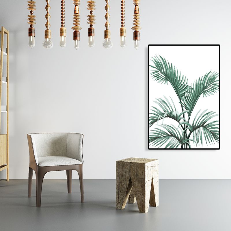 Minimalism Style Leaves Art Print Canvas Textured Green Wall Decor for Dining Room