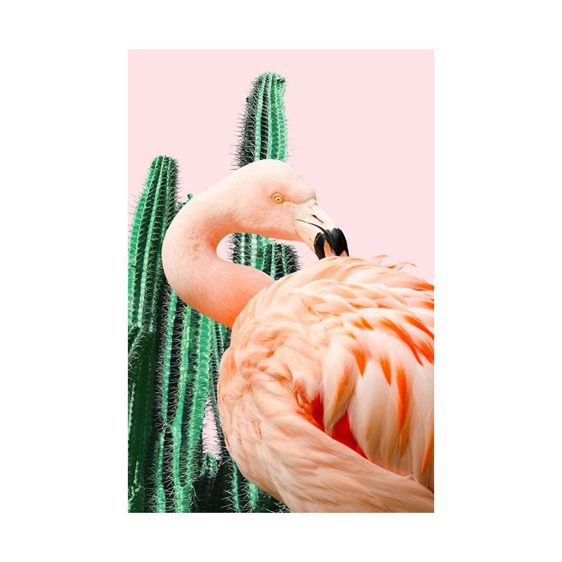 Pink Tropical Canvas Print Flamingo and Cactus Wall Art Decor for House Interior