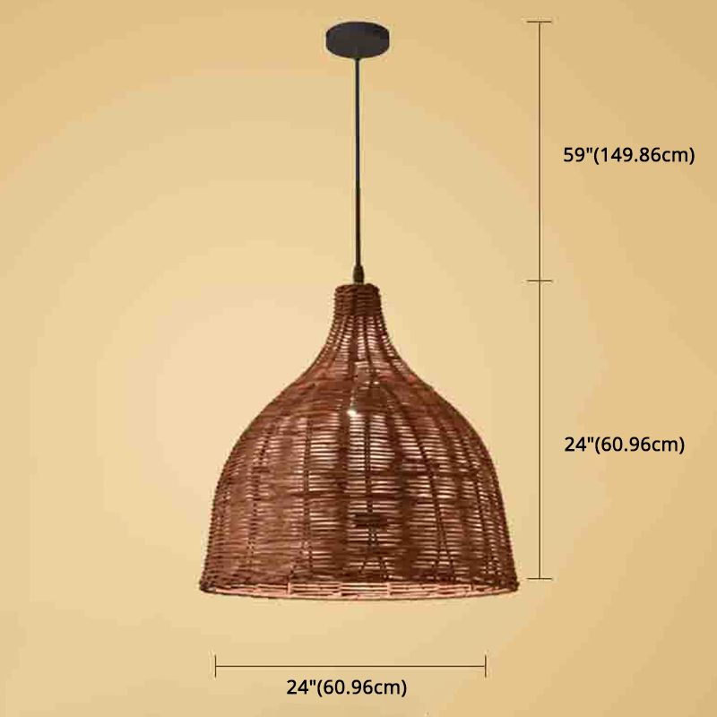 Forma a campana di bambù intrecciata a mano leggera a sospensione di rattan sfumatura a sospensione a sospensione con filo appeso da 59 "