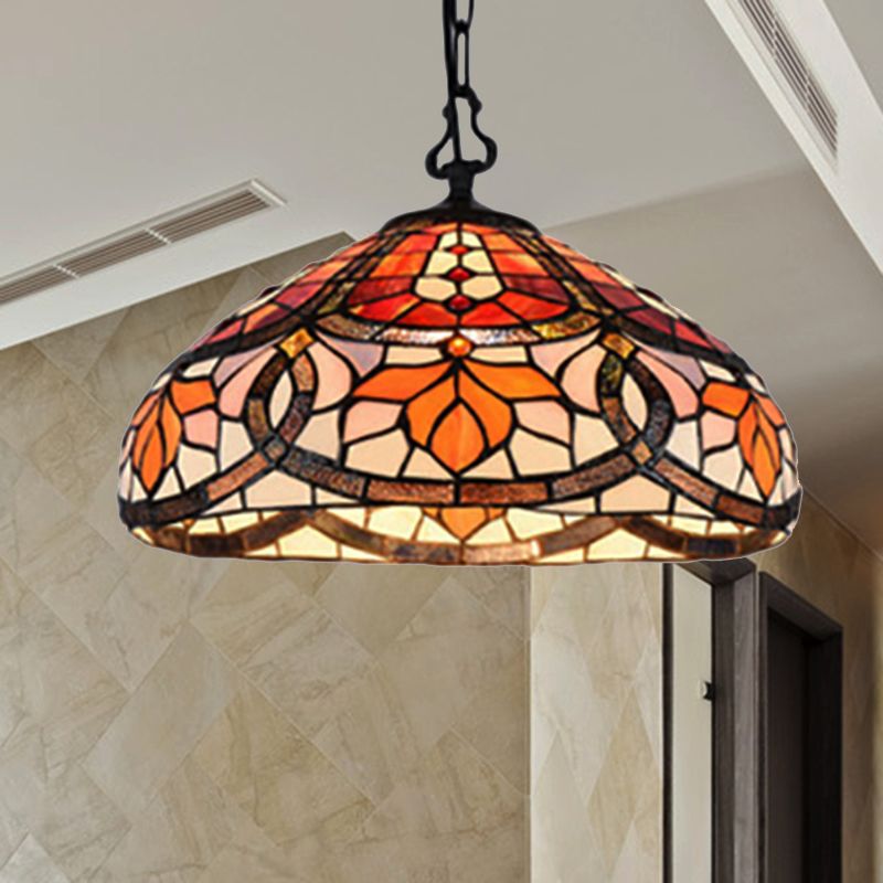 Gebrandschilderd glazen koepelhangende lamp Tiffany Antiek hanglamp in zwarte afwerking voor eetkamer