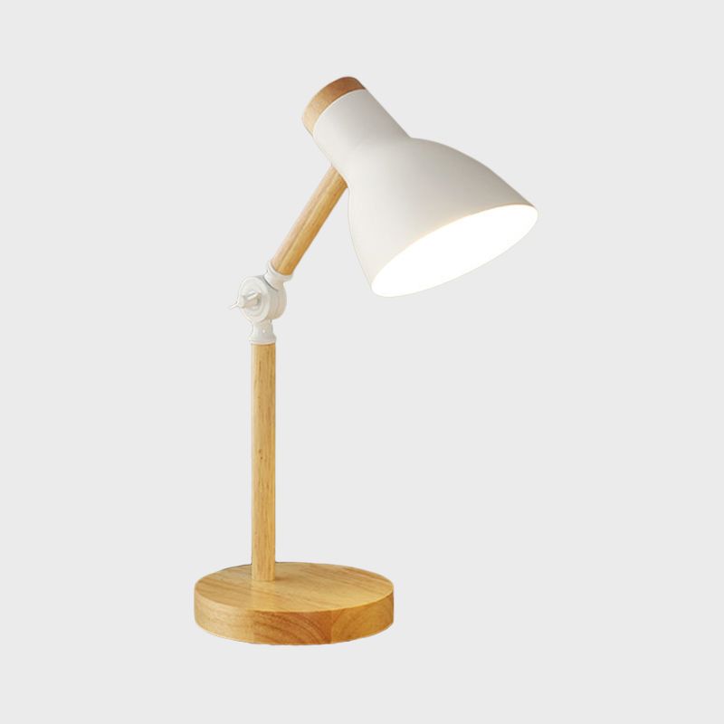 Domed Metal Rotatable Desk Light Modernist 1 Head White/Pink/Yellow and Wood Reading Lamp for Study Room