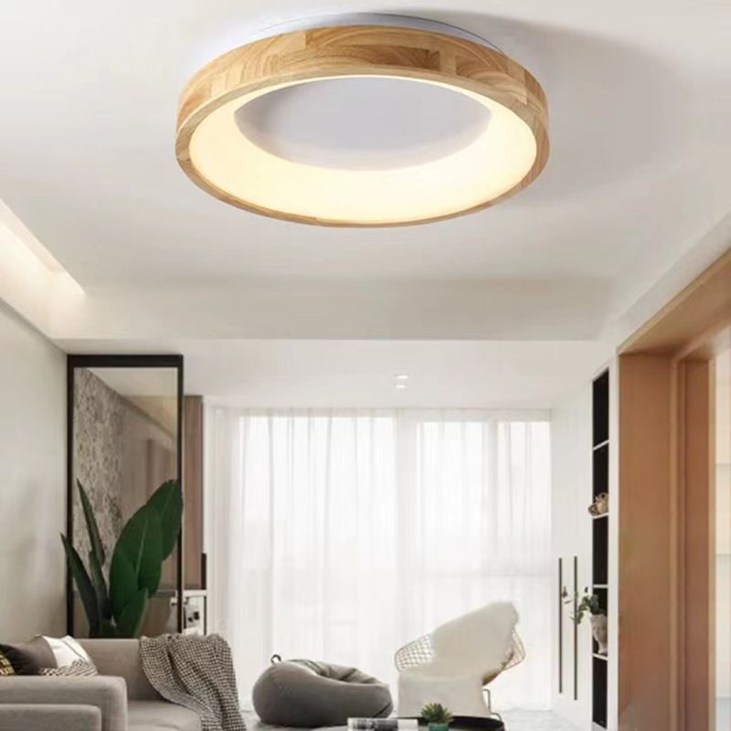 Modern Drum Shade Flush Mount Wood Flush Mount Light Fixture