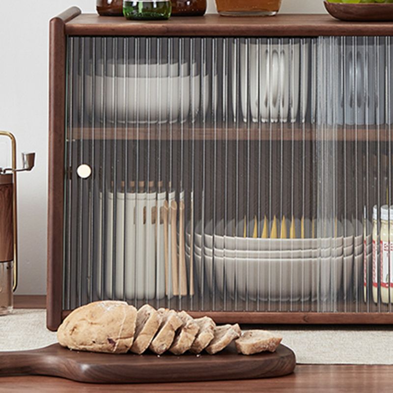 Contemporary Solid Wood Sideboard Cabinet in Brown with Glass Doors