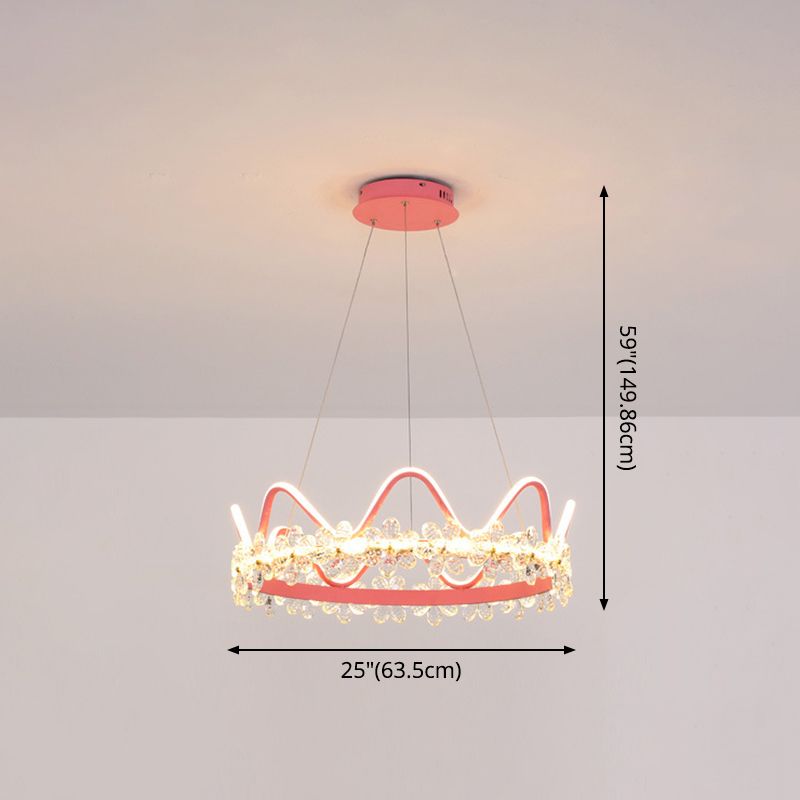 1 Light Crown Hanging Pendant Light Nordic Style Crystal Suspended Lighting Fixture for Living Room