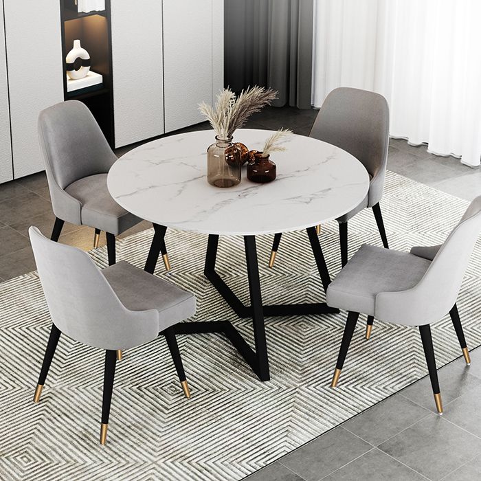 Sintered Stone Dining Table Round Modern Dining Table with Black Frame