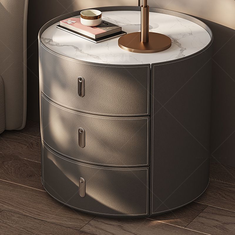 3 Drawers Contemporary Accent Table Nightstand Faux Leather Bed Nightstand