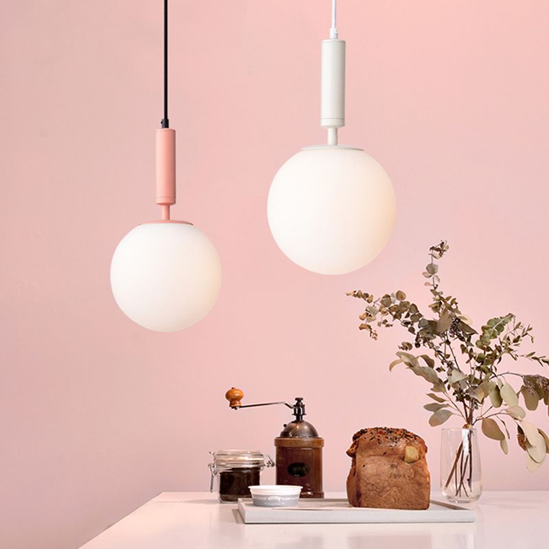 Globe Milk Glass Hanging Lighting Modern 1-Head Black/Grey/White Pendant Light for Study Room