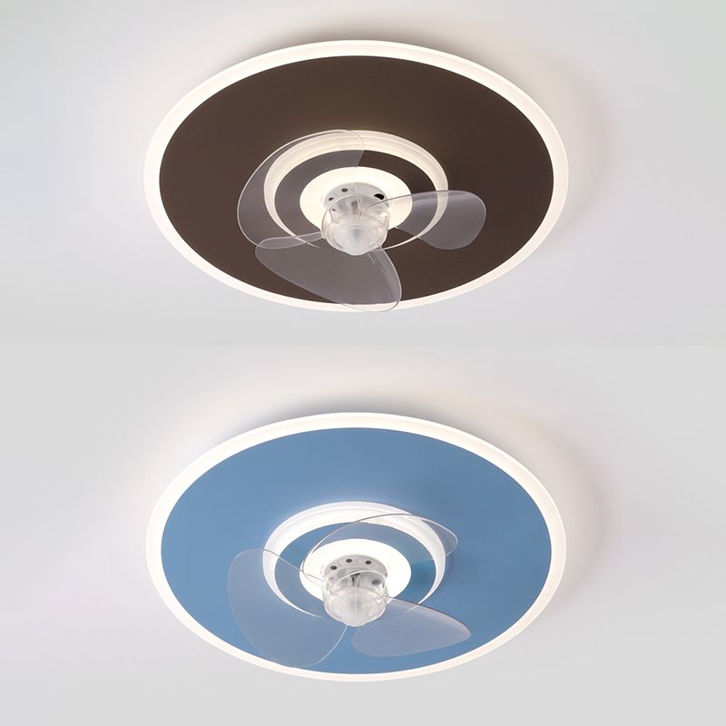 Macaron Round Flush Mount Ceiling Fan Lamp Acrylic Bedroom LED Semi Flush Light Fixture