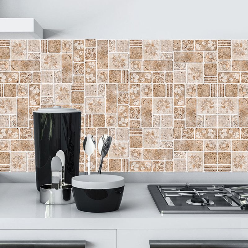 Modern Floral Marble Wallpaper Panels Brown Greek Tile Adhesive Wall Art for Kitchen