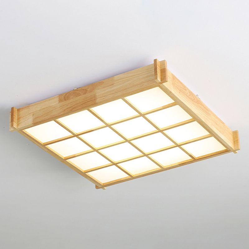 Modernism Single Beige Flush Mount Lighting Wooden LED Ceiling Light