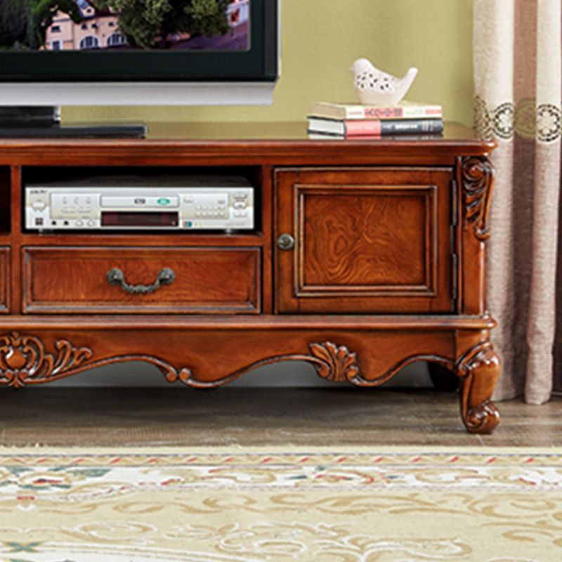 Brown Wooden TV Cabinet Traditional Style Home Living Room TV Stand Console with Drawers