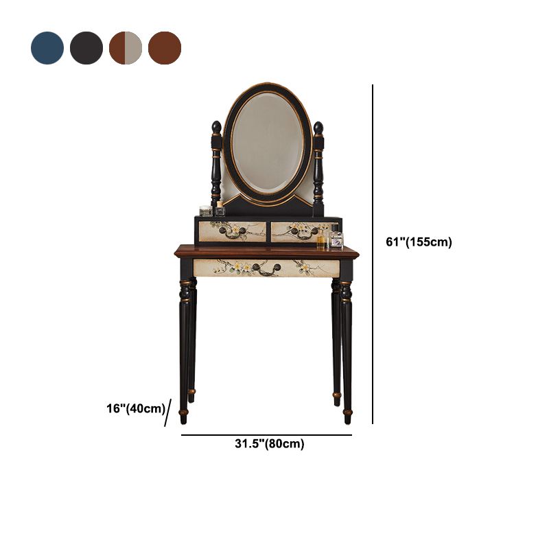 Victorian Wood Vanity Table with Mirror and Stool 15.75" D Vanity Table Set