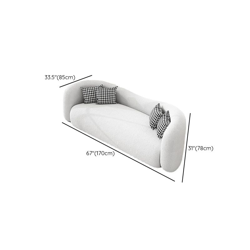 Modern Curved Sofa in White Wool Sloped Arm Sofa with Pillows