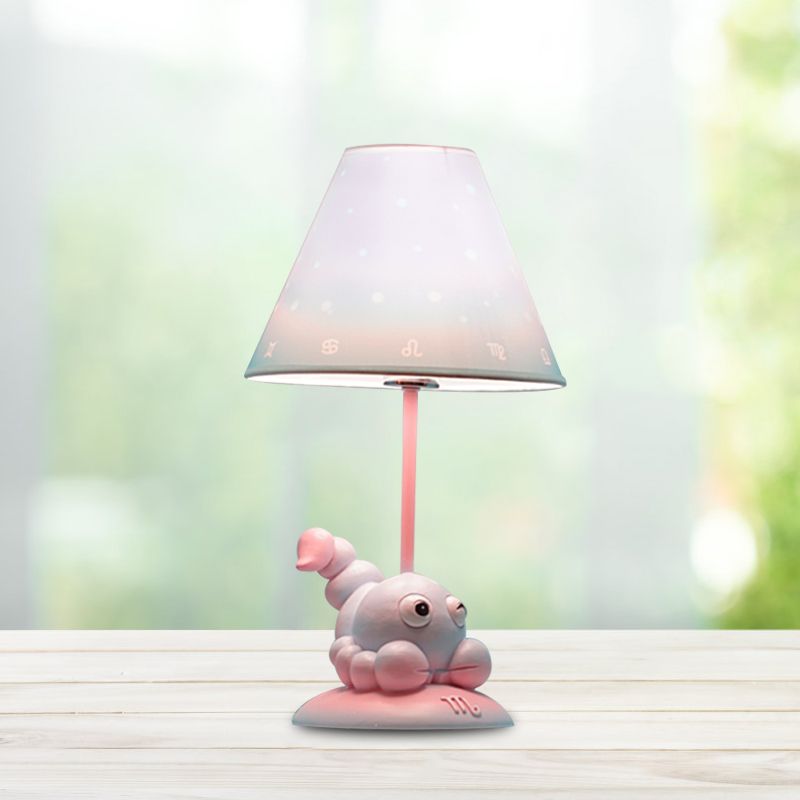 Pink Constellation Night Table Light Cartoon 1 Bulb Resin Nightstand Lamp with Cone Fabric Shade