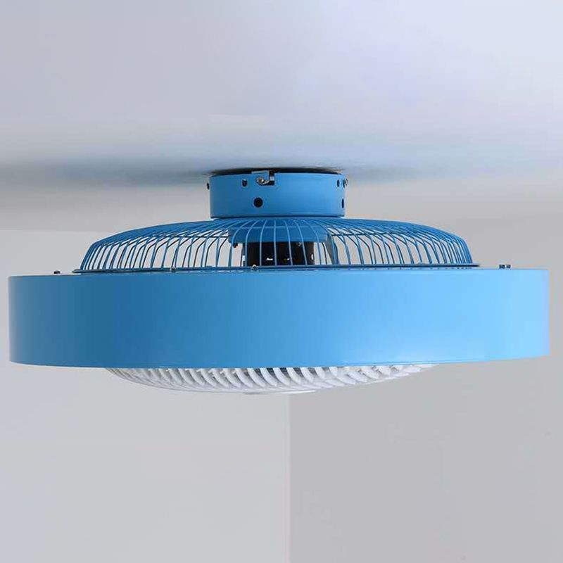 Round LED Flush Mount Fan Lamp Modern Metal Bedroom Semi Flush Light Fixture