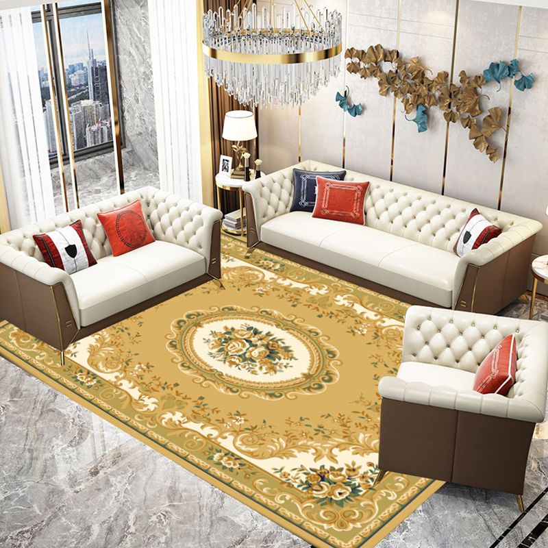 Multi-Colored Parlor Rug Nostalgia Flower Printed Area Carpet Synthetics Non-Slip Backing Washable Rug