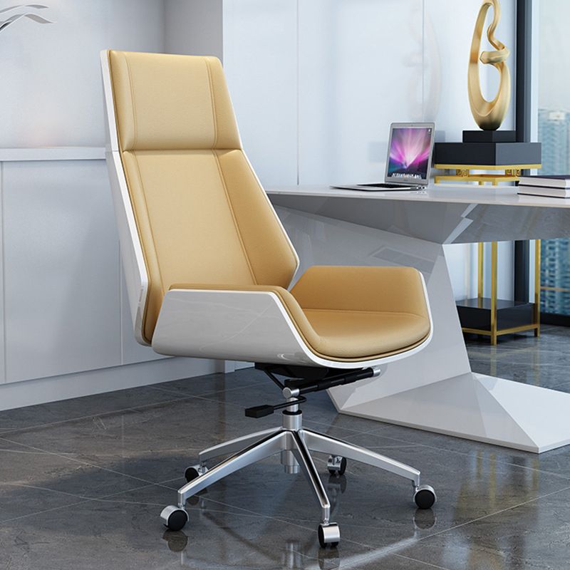 Contemporary Wheels Swivel Chair Faux Leather High Back Chair