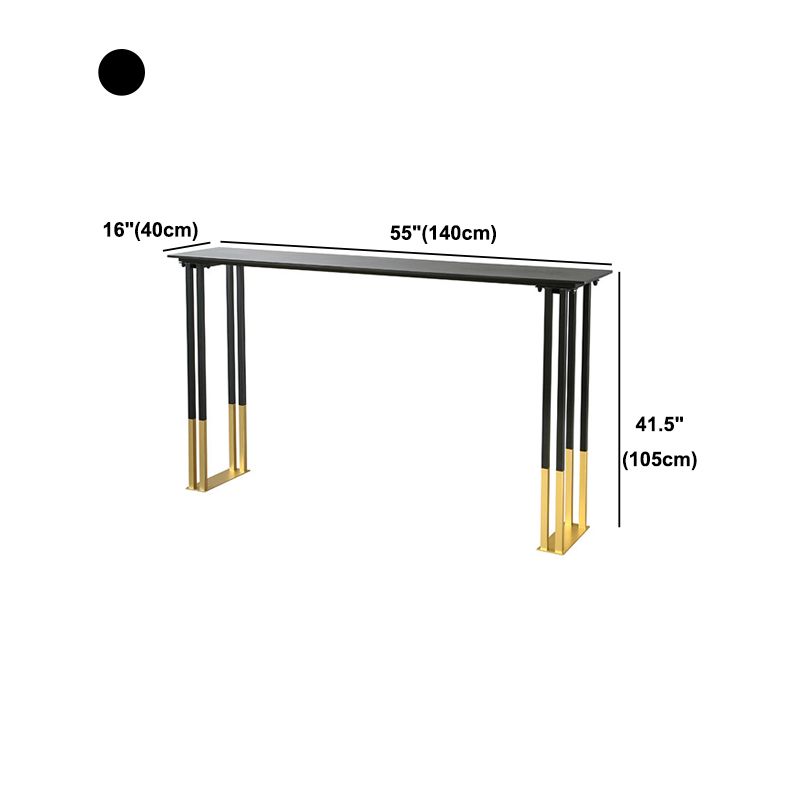 Stone Top Bar Table Traditional Luxury Rectangle Bar Table with Sled Base in Gold