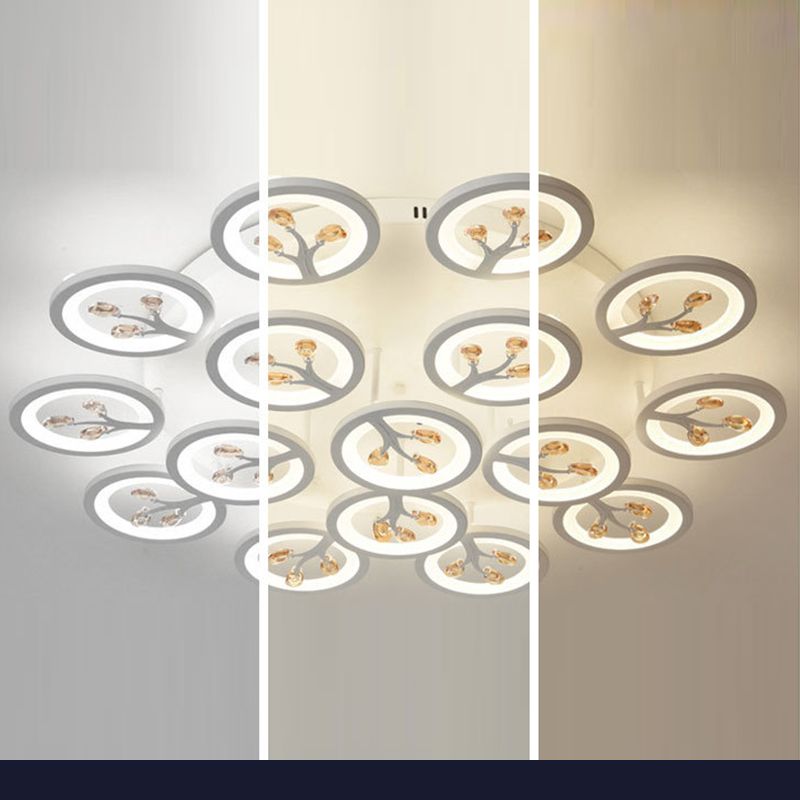 Crystal Tree Shaped Ceiling Lamp Minimalist White LED Semi Flush Light for Living Room