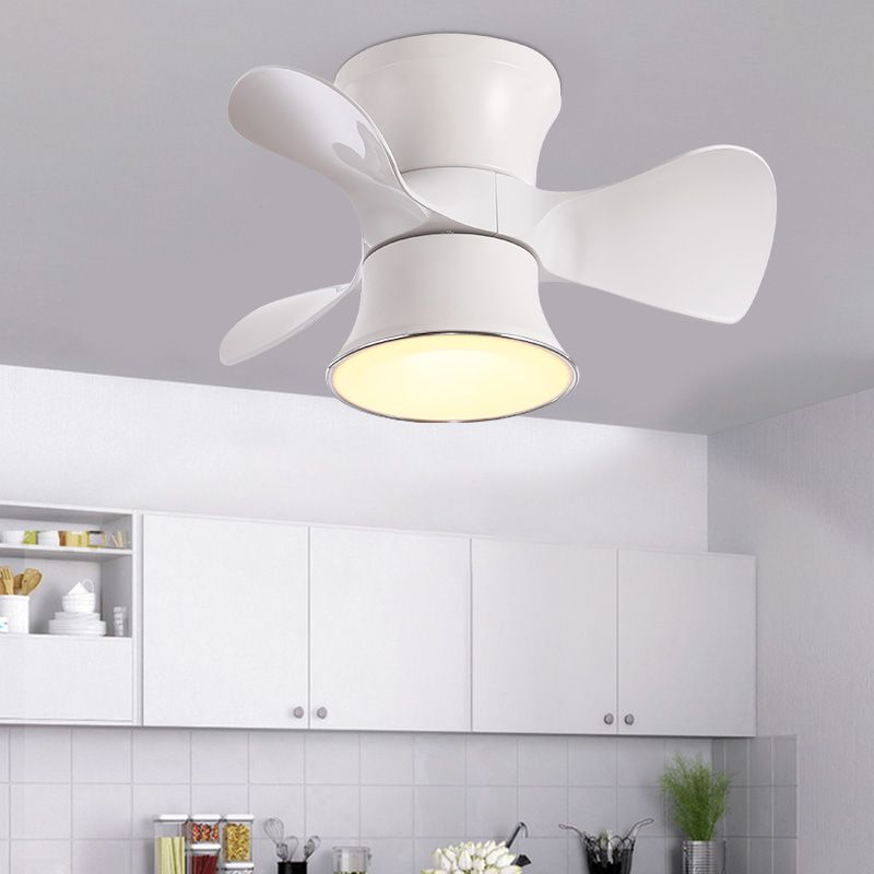 Flared Metal 3 Blades Ceiling Fan Lamp Fixture Macaron Remote Control LED Semi Flush, 23.5" Wide