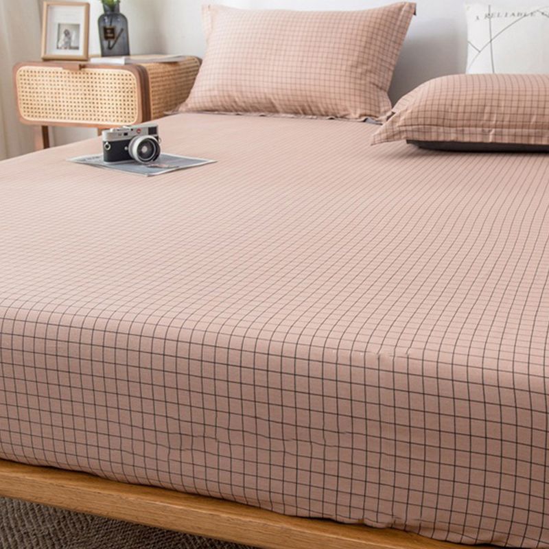 Cotton Bed Sheet 3-Piece Grid Fade Resistant Sheet Set in Pink