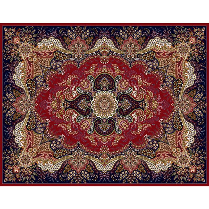 Blue Vintage Rug Polyester Medallion Carpet Non-Split Area Rug for Living Room