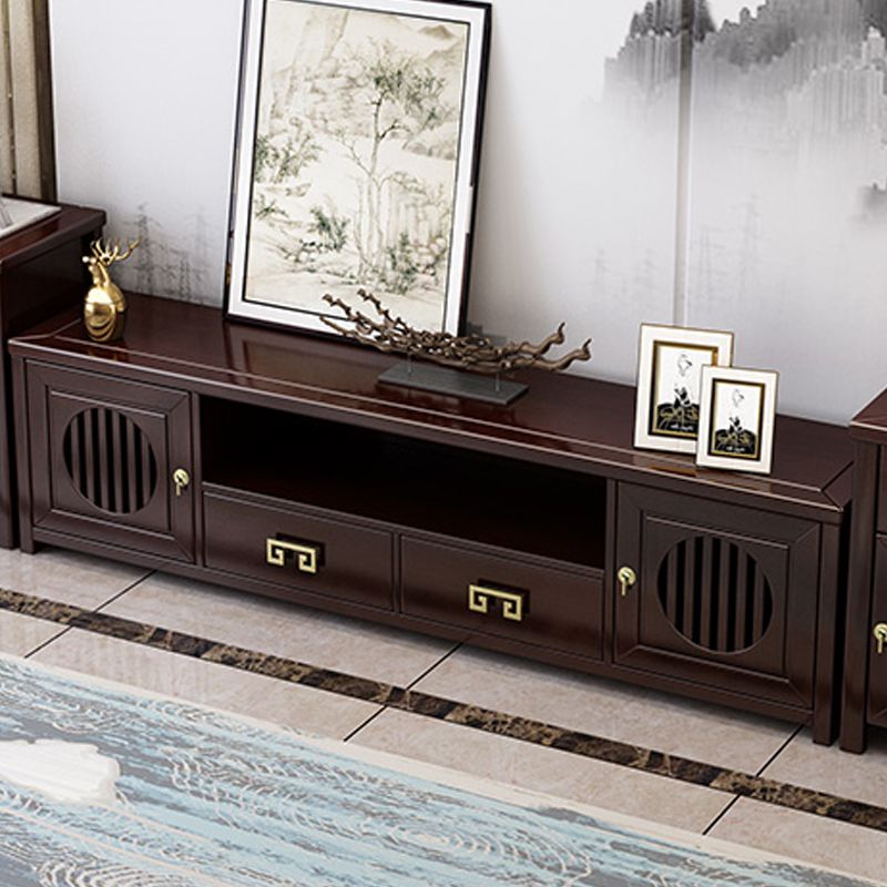 Solid Wood TV Cabinet Traditional Style Household Simple Open TV Stand Console