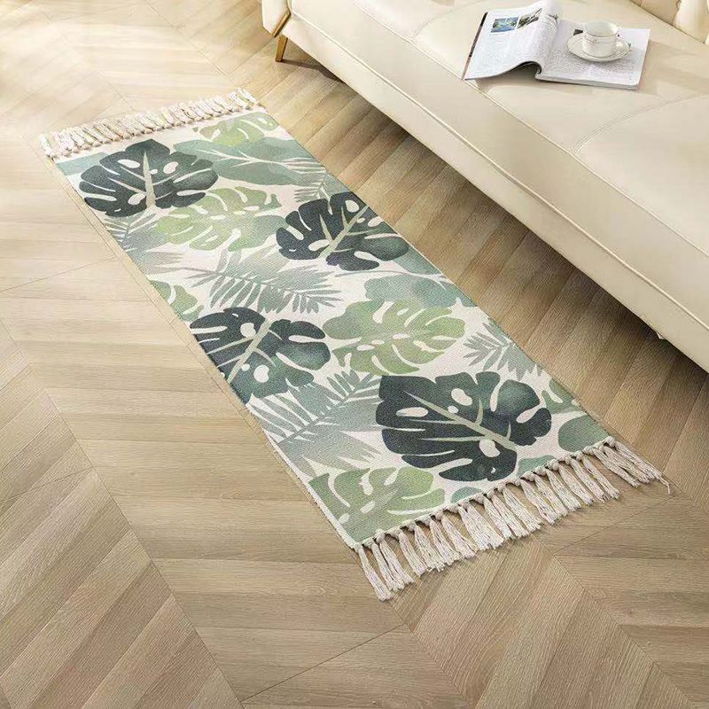 Classic Geometric Printed Rug Multi-Colored Cotton Blend Carpet Easy Care Washable Rug with Fringe for Bedroom