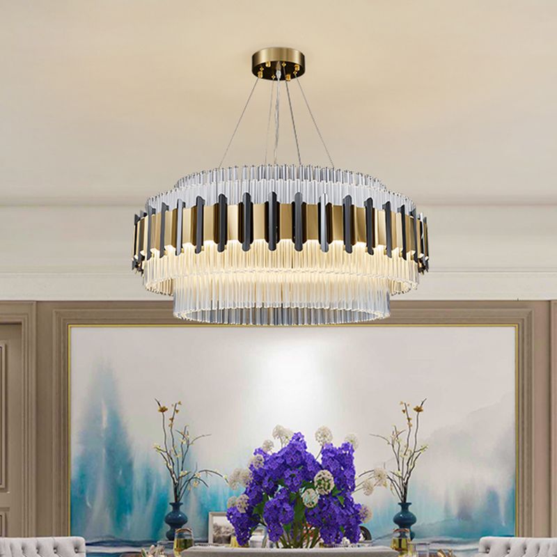 LED Circular Chandelier Lighting Contemporary Clear Crystal Tubes Ceiling Light Fixture for Parlor