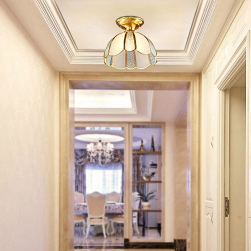 Bowl Ceiling Mounted Fixture Simplistic Gold Glass Close to Ceiling Lighting Fixture