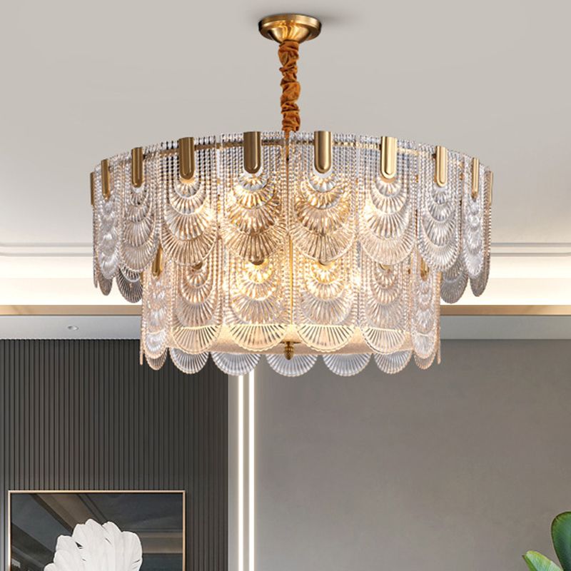 Éclairage de lustre festonné post-Postmodern Ripple Glass Gold Pendant Light pour le salon