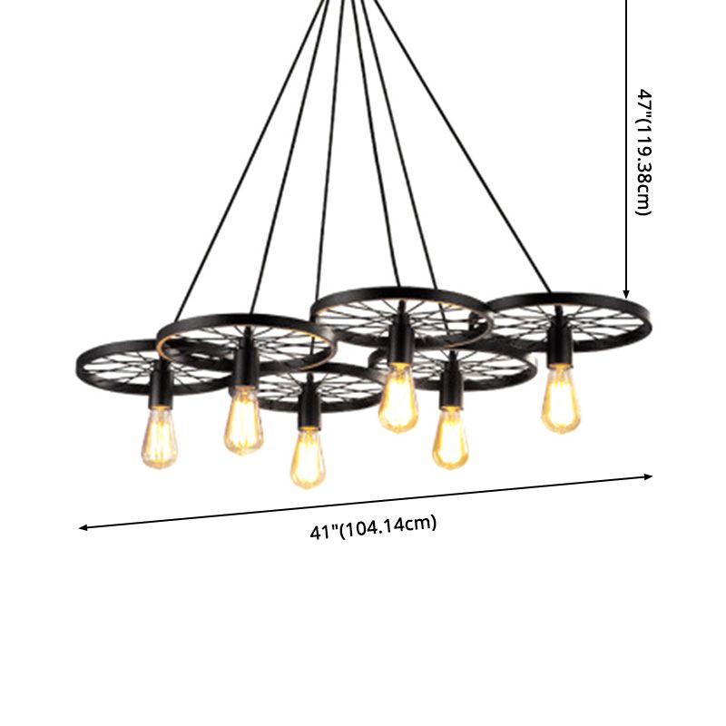 Wagon Wheel Industrial Style Hanging Light Retro Wrought Iron Pendant in Black