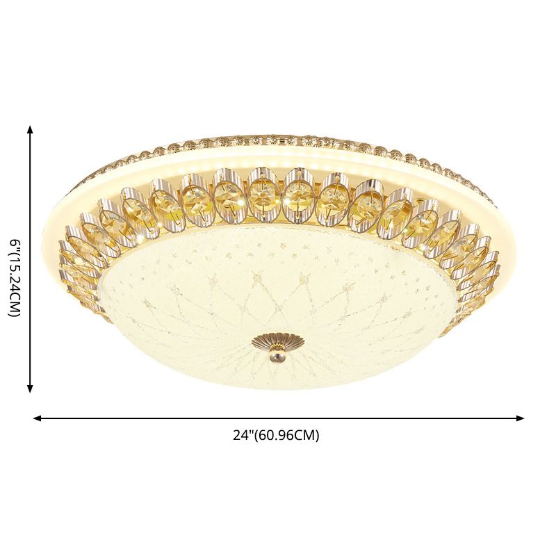 Gold Circular Metal LED Ceiling Fixture in Modern Concise Style Crystal Flush Mount for Corridor