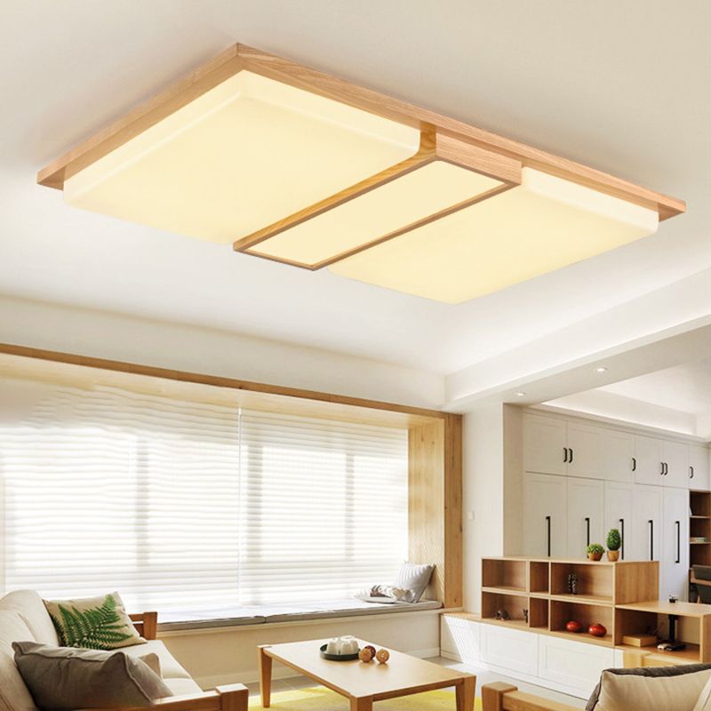 Rectangle Shaped Living Room Flush Light Wood Japanese LED Flush Ceiling Light Fixture