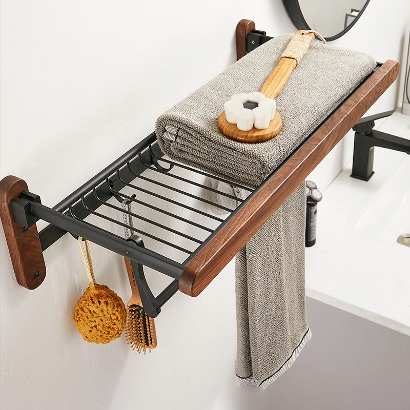 Walnut Brown Bathroom Accessory Set Metal Foldable Bath Hardware Set