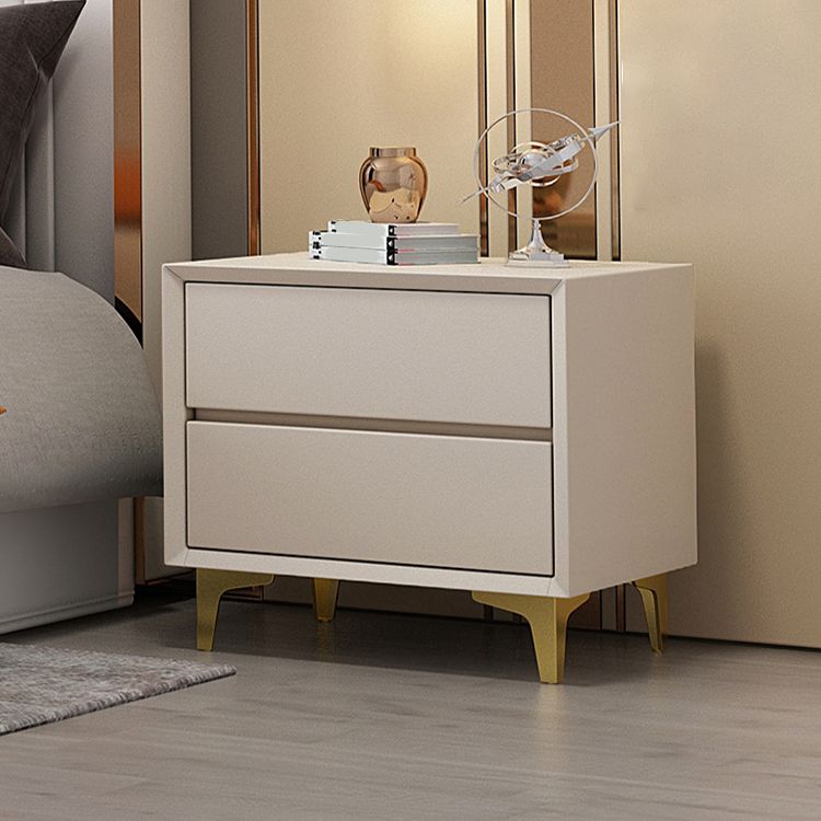 Wooden and Leather Bed Nightstand Modern Minimalist Bedside Table with Drawers