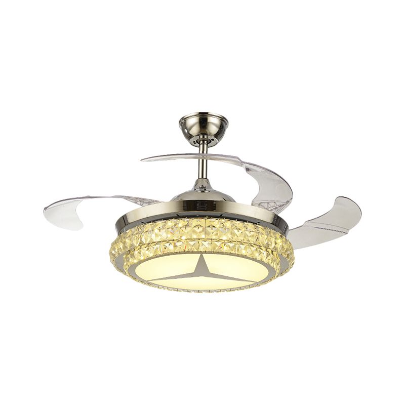 Crystal Block Round Ceiling Fan Lamp Simple 19" W LED Gold Semi Mount Lighting with Star/Floral Design, 4 Blades