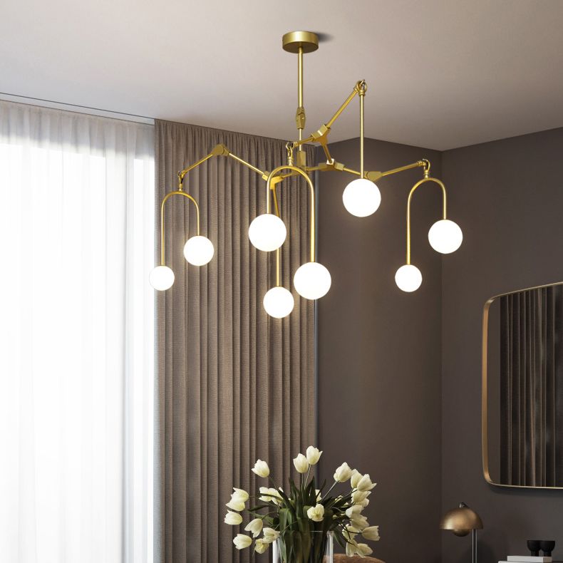 Restaurant Cafe Branch Chandelier Metal Post-modern Pendant Lamp in Black/Gold with Orb Shade