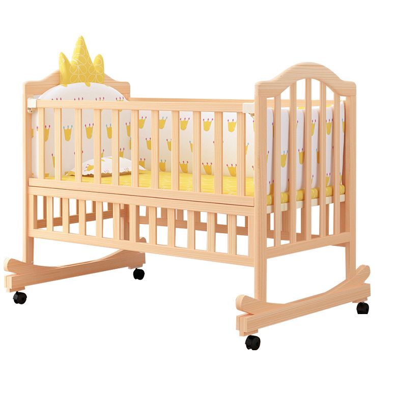 Washed Natural Wood Baby Crib Modern Nursery Crib with Casters/Wheels