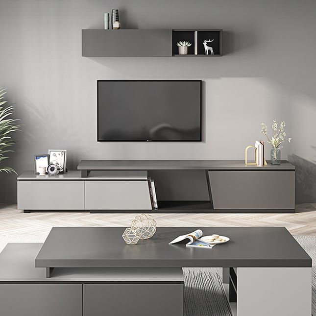 Contemporary 70" / 90" Corner TV Stand , Engineered Wood TV Cabinet in Grey