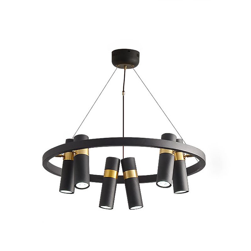 Metal Pipe Pendant Chandelier Factory 6/9 Heads Bedroom Hanging Ceiling Light in Black with Round Design