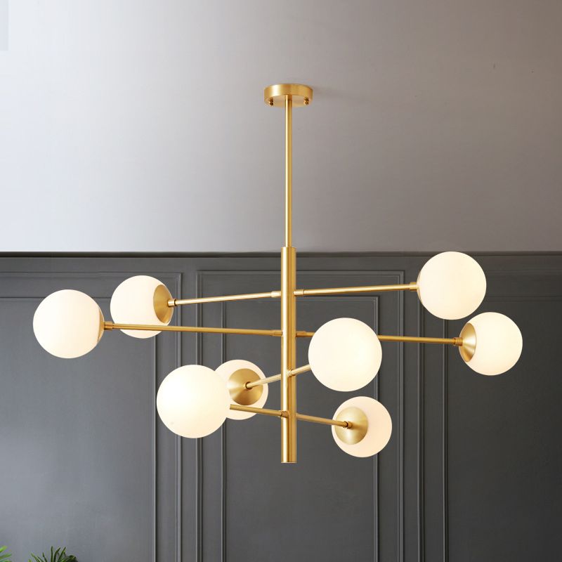 Lustre suspendu post-moderne Light Satin Opal Verre Plafond Chandelier en or pour le salon